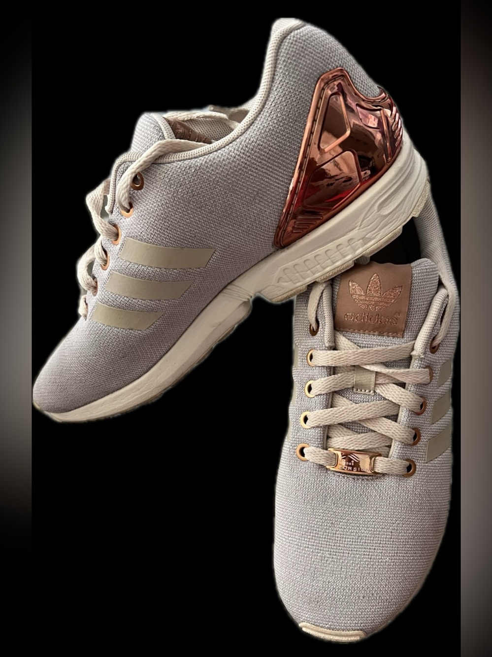 adidas ZX Flux Women’s Light Beige Sneakers with Rose Gold Heel | Pre Loved